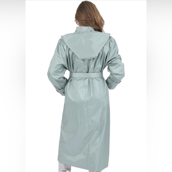Chic Sage Long Rain Coat with Belt - Picture 7 of 9